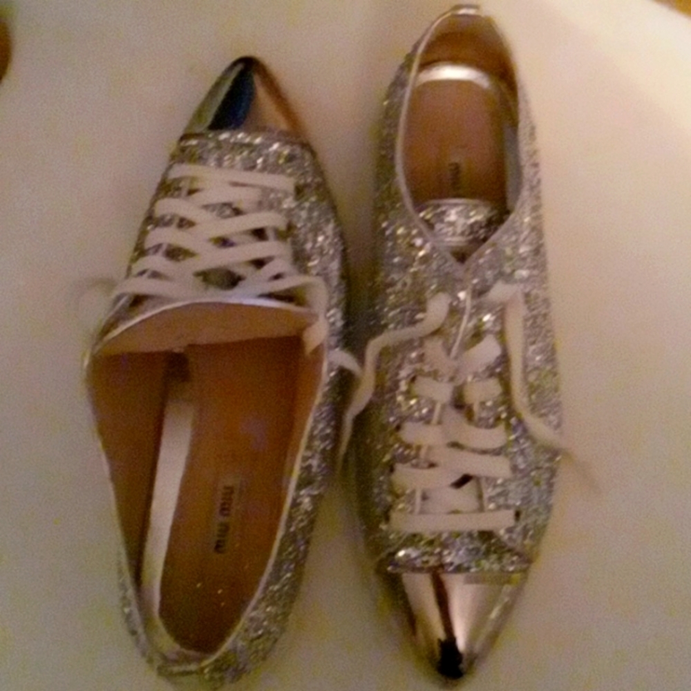 Miu Miu Metallic Silver Leather Shoes